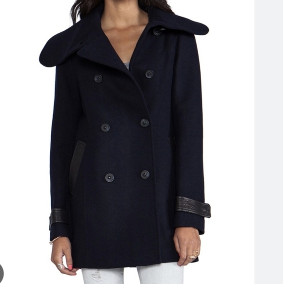 Mackage Montreal Wool Leather Peacoat Jacket Coat Size Medium EUC - Picture 1 of 12